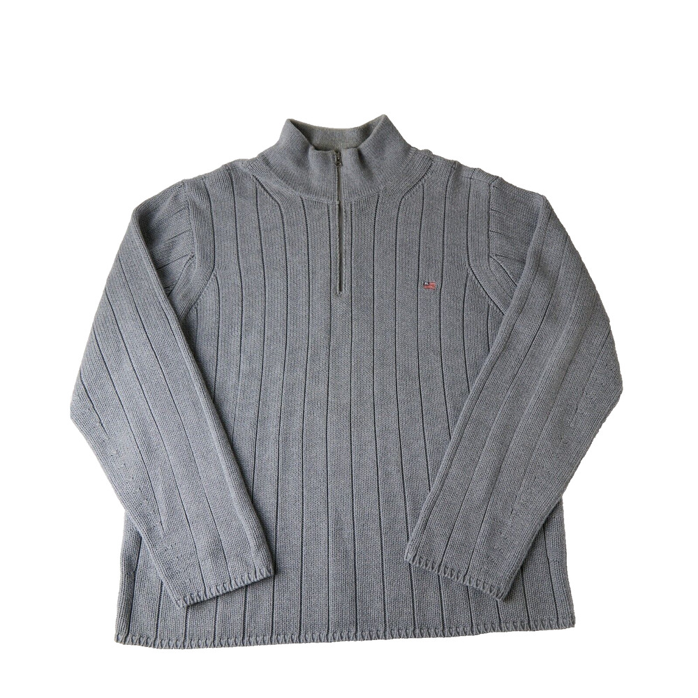 Polo Ralph Lauren Sweater Men’s 2XL Gray Cotton Knit 1/4 Zip Pullover USA Flag